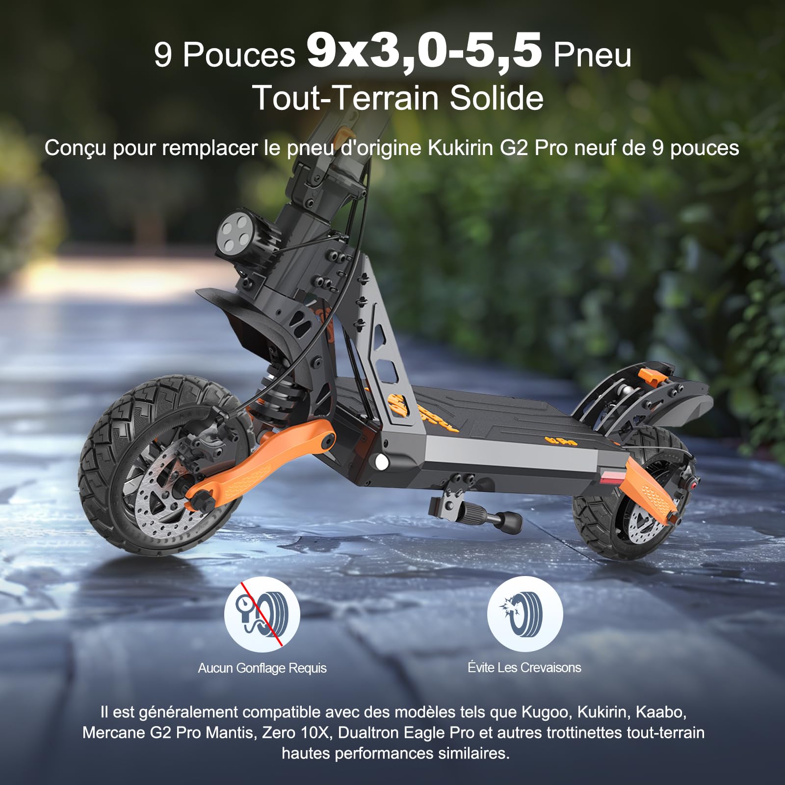 Pneu Plein pour Kukirin G2 pro, Zero 10X, Dualtron Eagle Pro Trottinette électrique, 9 x 3,0-5,5 Pneu Solide, Roue de Rechange Antidérapant Anti-crevaison (Noir 1 Pièce)