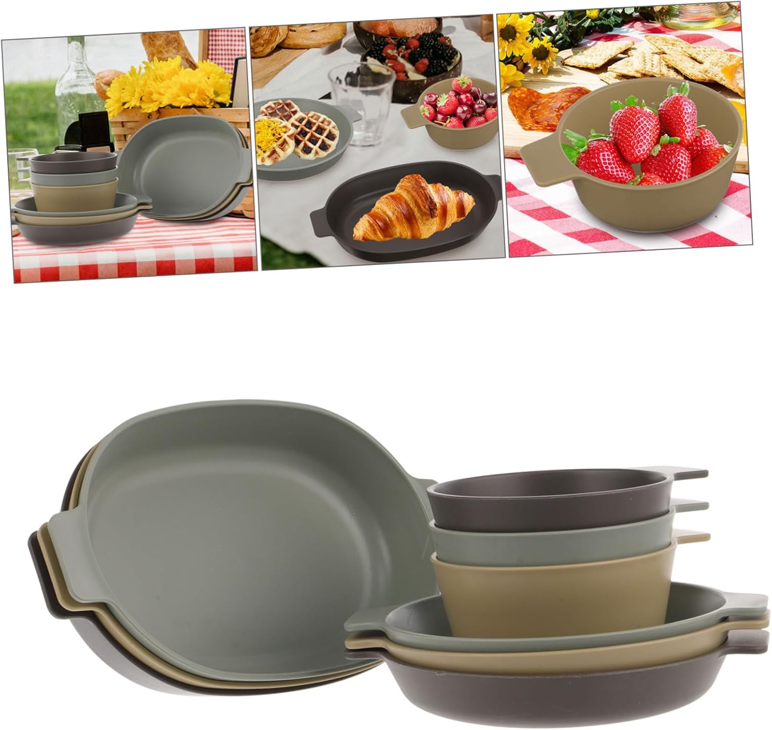 Portable Outdoor Dinnerware Set Lightweight Food-Grade Plastic Camping Plates and Bowls Kit Includes Small Plates Oval Small Bowls for Easy Cleaning and Safe Dining Experience