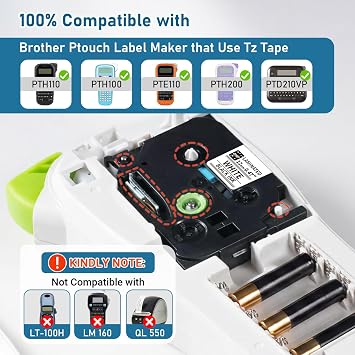 Label Maker Tape 12mm Compatible with H1100 PT-d210vp Label Printer
