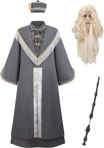 Wizard Costume Men Adult 5PCS Funny Halloween Grey Wizard Robe Costumes Deluxe Mens Cosplay Party Sorcerer Outfit