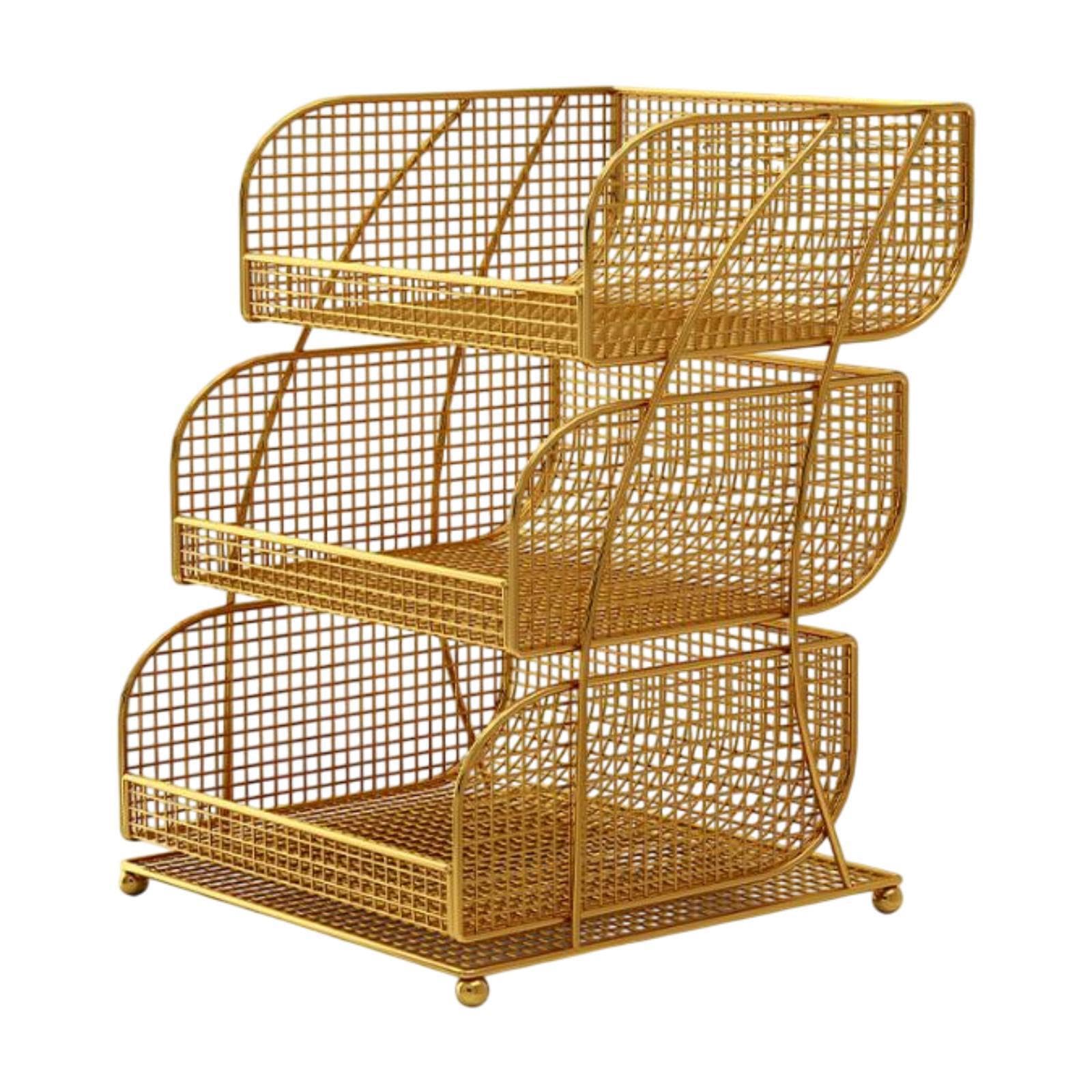 Pixzcsa Gold Stylish Fruit Organizer Countertop Basket Vegetable Rack Multi Tire Stand For Elegant Kitchen Counter Storage Solutions Vegetable Bread Holder Stand Large