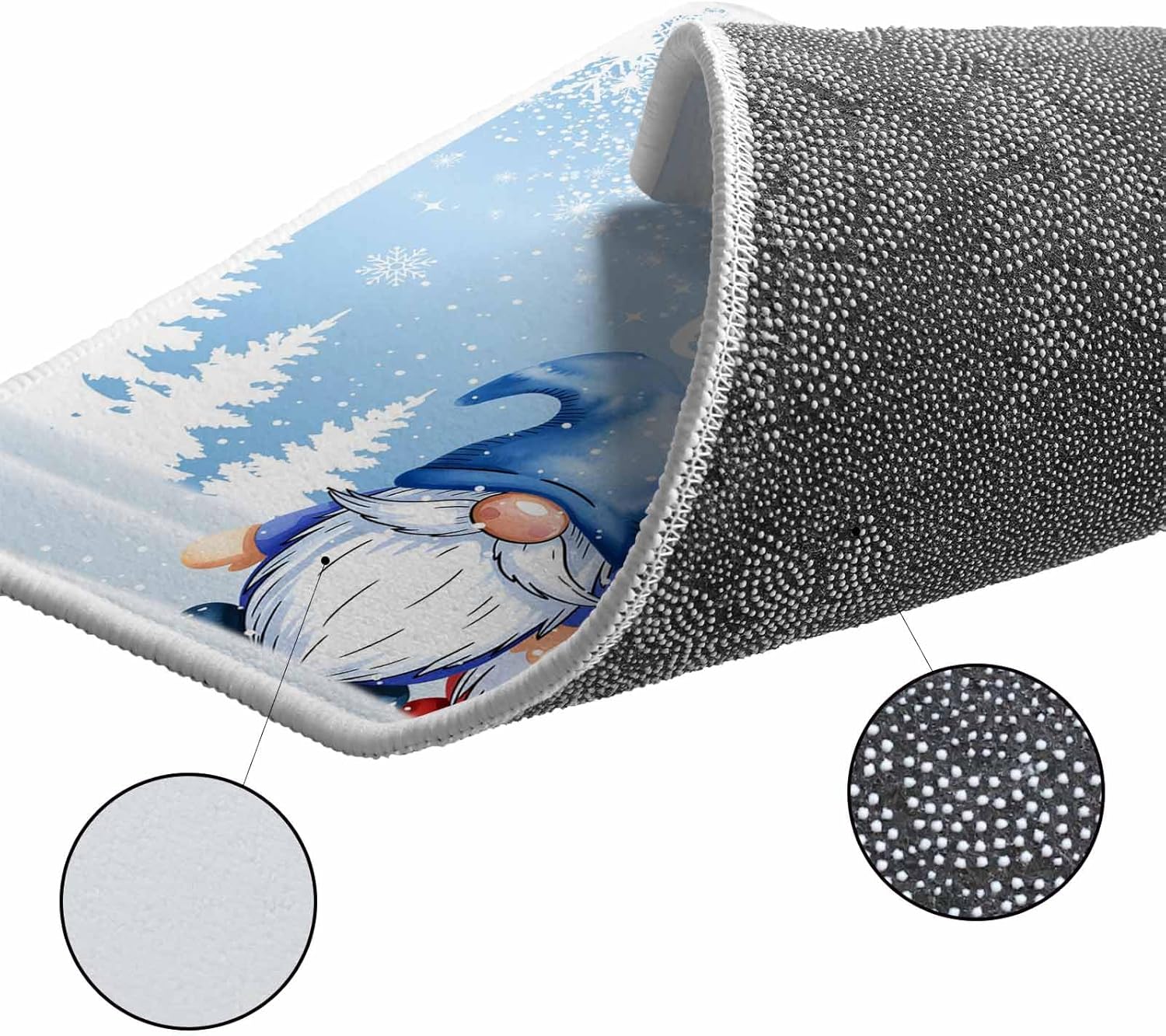 Blue Christmas Kitchen Rugs and Mats Set of 2, Non-Slip Kitchen Sink Mat, Winter Snowman Gnomes Pine Trees Snowy Washable Doormat Bathroom Rugs Runner for Bedroom/Living Room 19.7"x31.5"+19.7"x47.2"