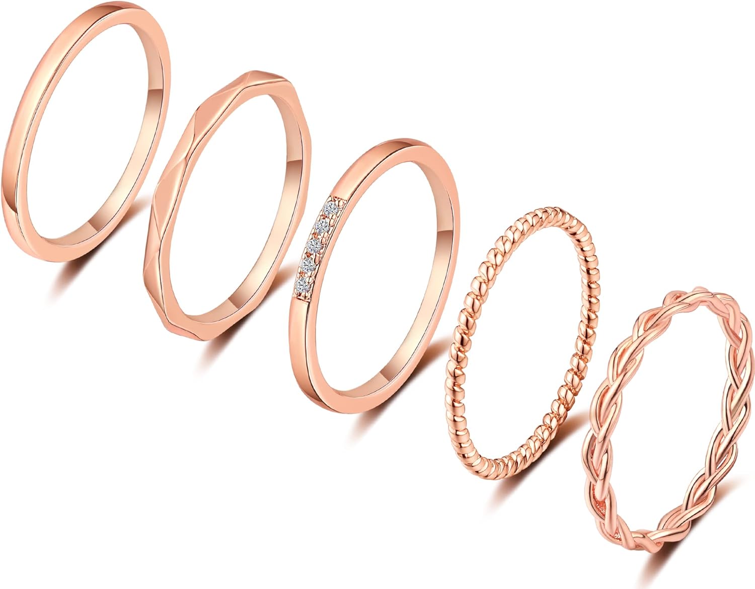 ZOERAY 5 PCS 14K Gold Plated Gold Stacking Rings for Women Knuckle Rings Filled Fashion Plain Band Rings Thin Silver Comfort Fit Size 5 to 9