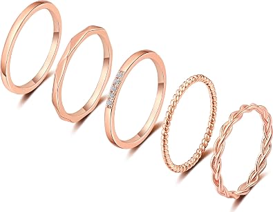 ZOERAY Dainty Gold Stackable Rings for Women Non Tarnish Thin Band Ring | 5PCS 14K Plated Gold, Simple Stacking Thumb Rings, Cute Silver Rose Gold Knuckle Ring Set, Jewelry Gifts, Size 5 6 7 8 9