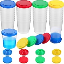 36 Pcs 6 oz No Spill Paint Cups with Flip Open Lids, Assorted Color Paint Pots for Kids Art Supply, Classroom Craft Painting, Red Yellow Blue Green