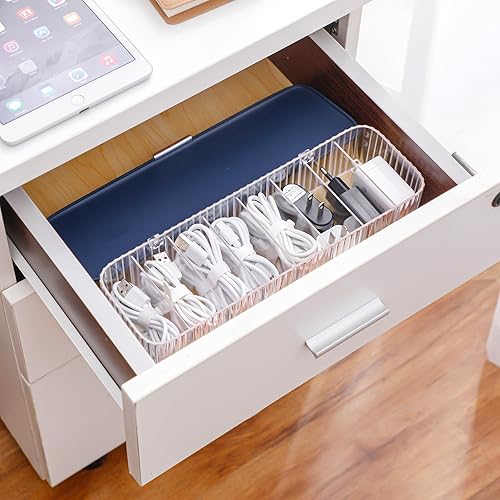 Miniatura 4 de Tahaje Paquete de 4 cajas organizadoras de batería de plástico azul con tapa y lazos de alambre, estuche de almacenamiento para suministros de