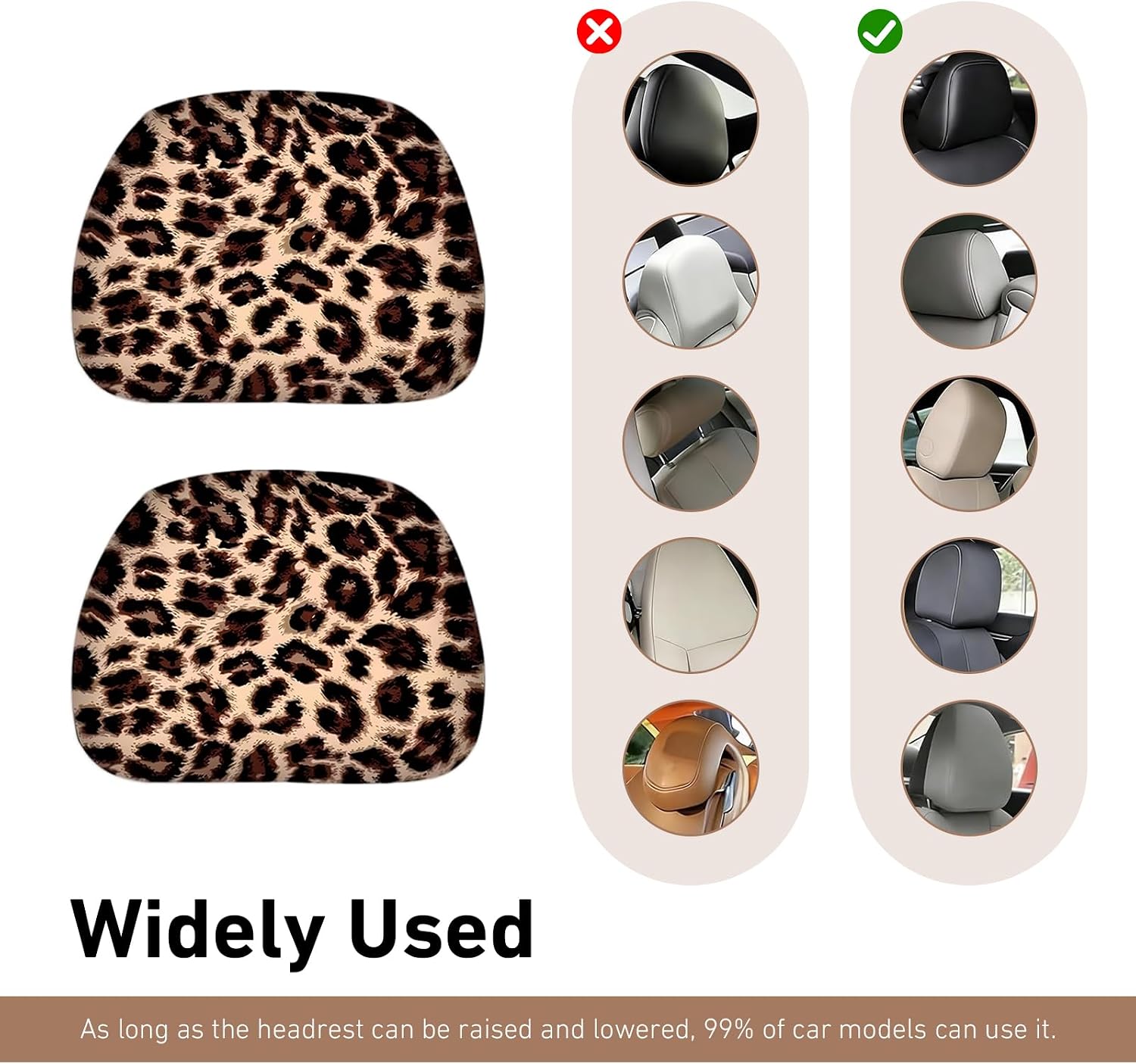 2 PCS Cheetah Print Car Seat Headrest Covers, 10" × 11" Elastic Head Rest Cover, Soft Breathable Leopard Car Accessories, Universal Car Headrest Protector for Most Vehicle
