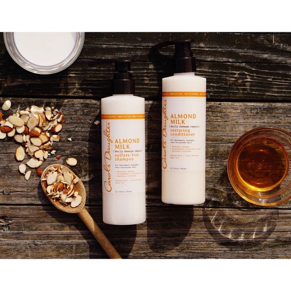 Carol’s Daughter Almond Milk Daily Damage Repair Sulfate Free Shampoo and Conditioner Set for Damaged Hair, Shampoo and Restoring Hair Conditioner with Shea and Aloe