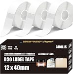 D30 Label Tape, Waterproof Thermal 12x40mm Label Tape for Phomemo D30 Labels Tape Print Master Labels ASprink Q30 Q30S Label Maker Tape Refill Pristar P15 Label Maker Refills White 0.47" x 1.57"