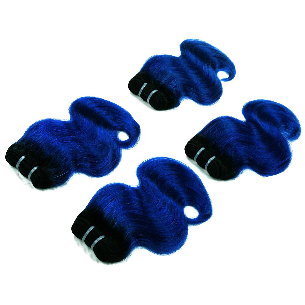 8" Human Hair Bundles Ombre Two Tone Brazilian Virgin Hair Extensions Body Wave 50g Bundles (8/8/8/8 Inch, 1b/blue)