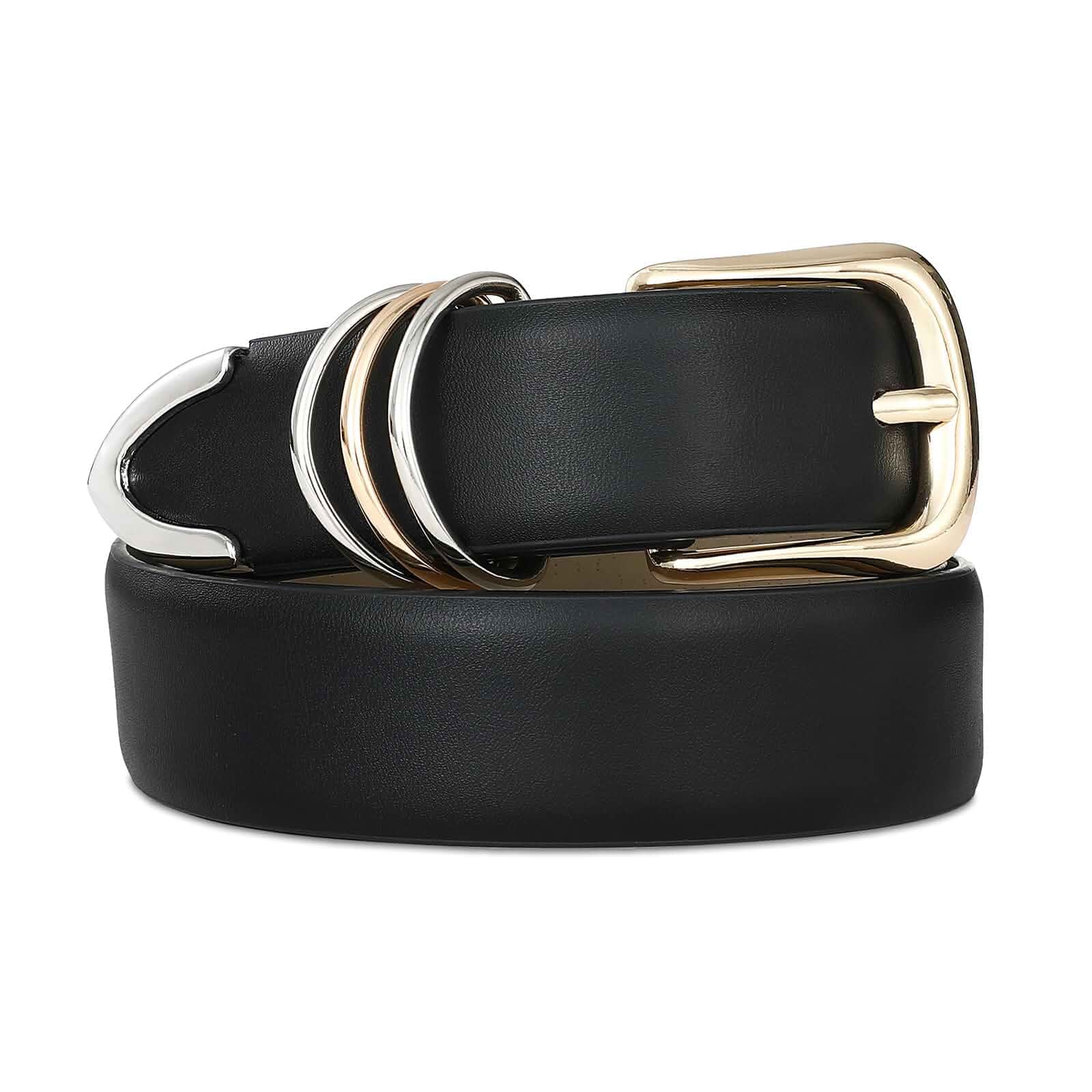 RISANTRY Women's Leather Belts with Gold Buckle Fashion Ladies Waist Belt