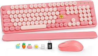 Wireless Keyboard and Mouse, Round Keycaps, Magnetic Wrist Rest, Baby Pink
