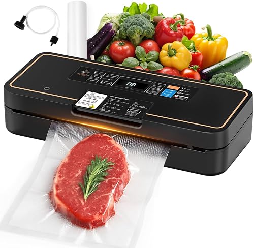 Vacuum Sealer for Food, 95kPa Food Saver Machine, 135W Fast-Sealing with Easy Tear Cutter, Built-in Bag Storage, 9-in-1 Compact with 10 ft Bag Roll