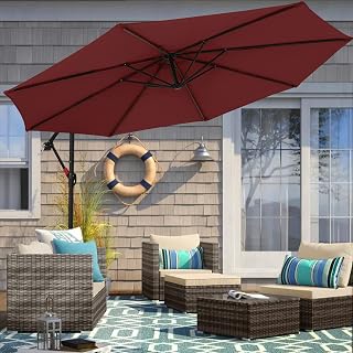 MASTERCANOPY 9FT Patio Umbrella,Outdoor Offset Cantilever Umbrella with Crank (9FT, Burgundy)