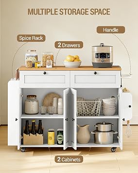 Hzuaneri Kitchen Island with Power Outlet & Drop Leaf, 53.1 Rolling