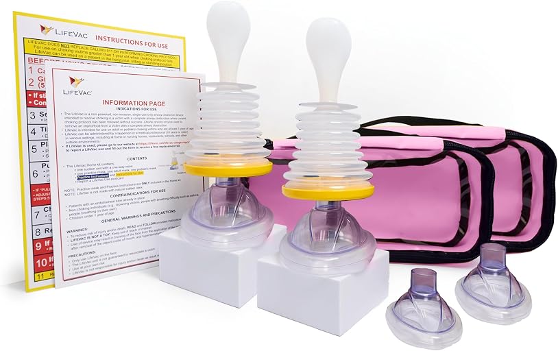 LifeVac Pink Travel Kit 2 Pack - Portable Suction Rescue Device, First Aid Kit for Kids and Adults, Portable Airway Suction Device for Children and Adults