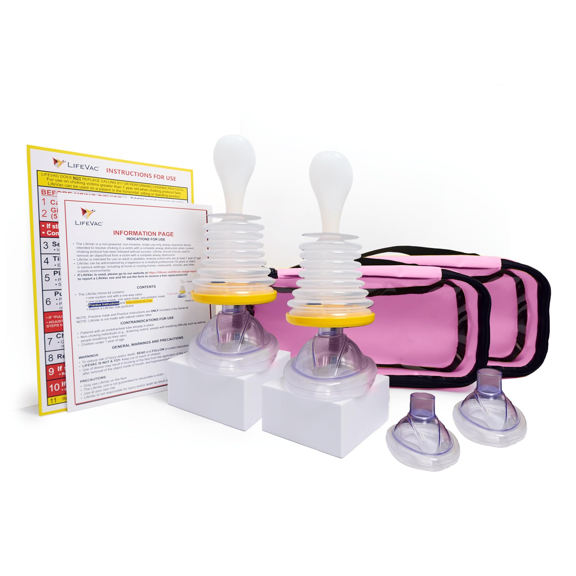 LifeVac Pink Travel Kit 2 Pack - Portable Suction Rescue Device, First Aid Kit for Kids and Adults, Portable Airway Suction Device for Children and Adults