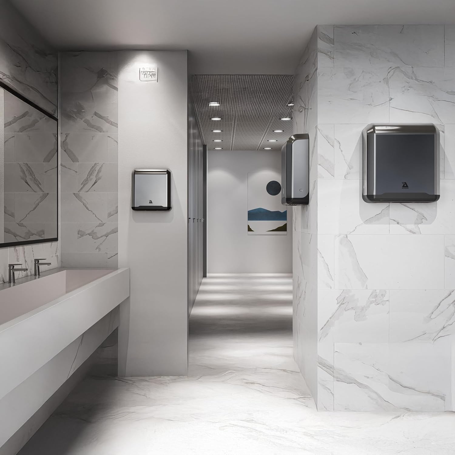 PowerDRI Automatic Hand Dryer - .8kW Low Energy Motor - 10-Second Dry Time - H13 HEPA Filter - 75dBA Noise Output - ADA Compliant - Ideal for High-Traffic Businesses and Venues - White