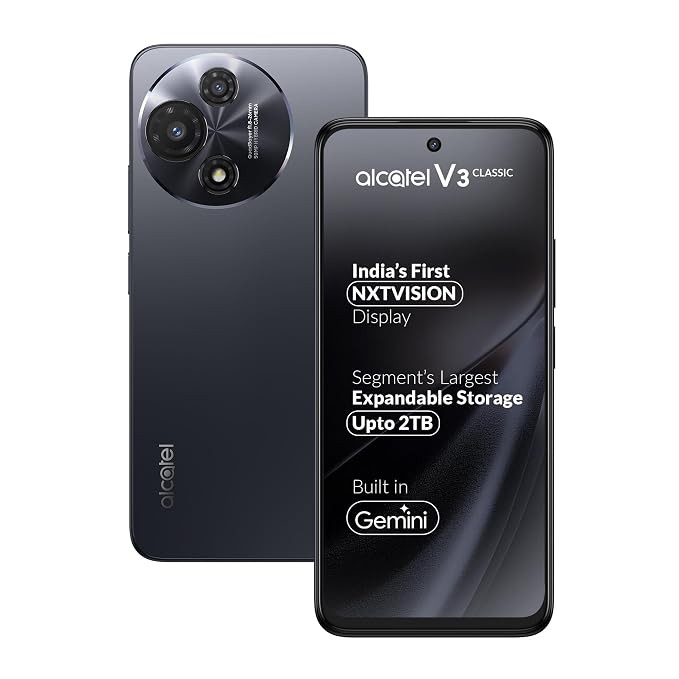 Alcatel V3 Classic 5G (Cosmic Grey, 6GB+128GB) | India’s 1st NXTVISION Display | 50MP AI Dual Camera | NFC, 2TB Expandable Memory | Gemini in-Built | MediaTek 6300 | with Charger