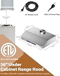 36 inch Under Cabinet Range Hood 900 CFM, Stainless Steel | Touch Control, 4-Speed Fan, Ducted Ventilation, LED Lights, Quiet Operation, Dishwasher Safe Filters