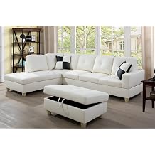 White Leather Sectional Couch for Living Room Set,Sectional Sofa L Shape Couch with Storage Ottoman/Creamy White Faux Leather/Facing Left Chaise