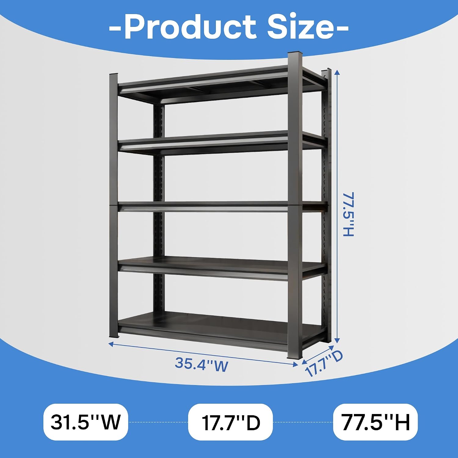 77.5"H Garage Shelving,5 Tier Garage Storage Shelves,Adjustable Heavy Duty Metal Shelving Unit and Storage Large Rack,Utility Steel Shelf For Warehouse,Industrial Pantry,Basement Organizers,Black