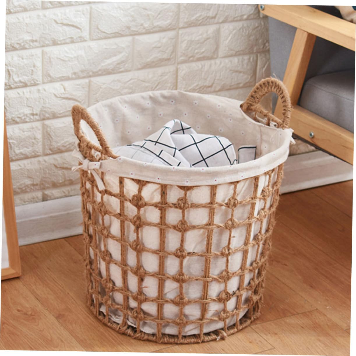 Wakauto Woven Laundry Basket Hamper with Braided Rope Spacious Storage Organizer for Bathroom Bedroom Clothes and Sundries Medium Home Storage Bin