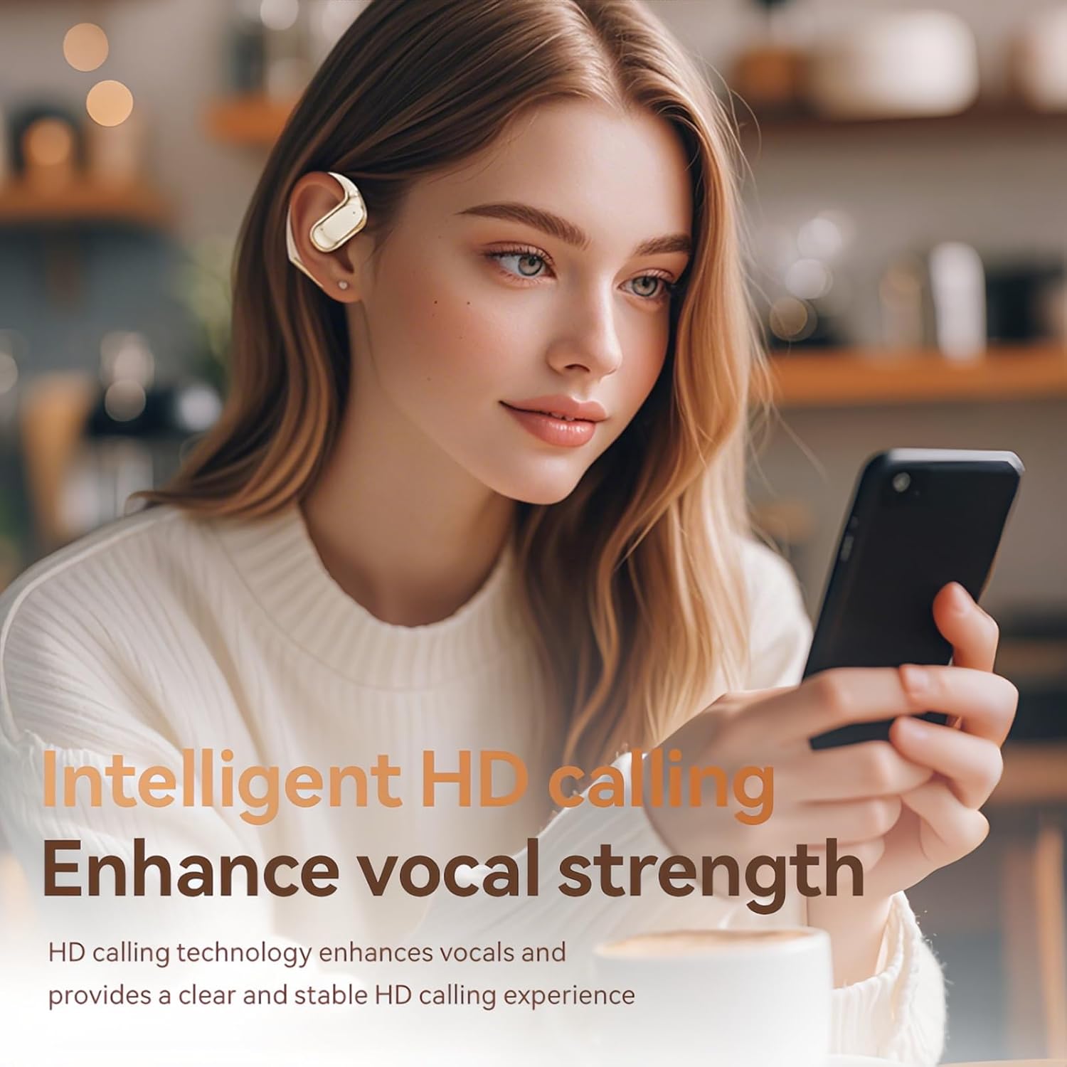 Open Ear Earbuds Non-in-Ear Comfortable Earhook Wireless Earbuds with Bluetooth 5.4,48H Playtime, Bluetooth Headphones for Sport Android iOS (Skin)