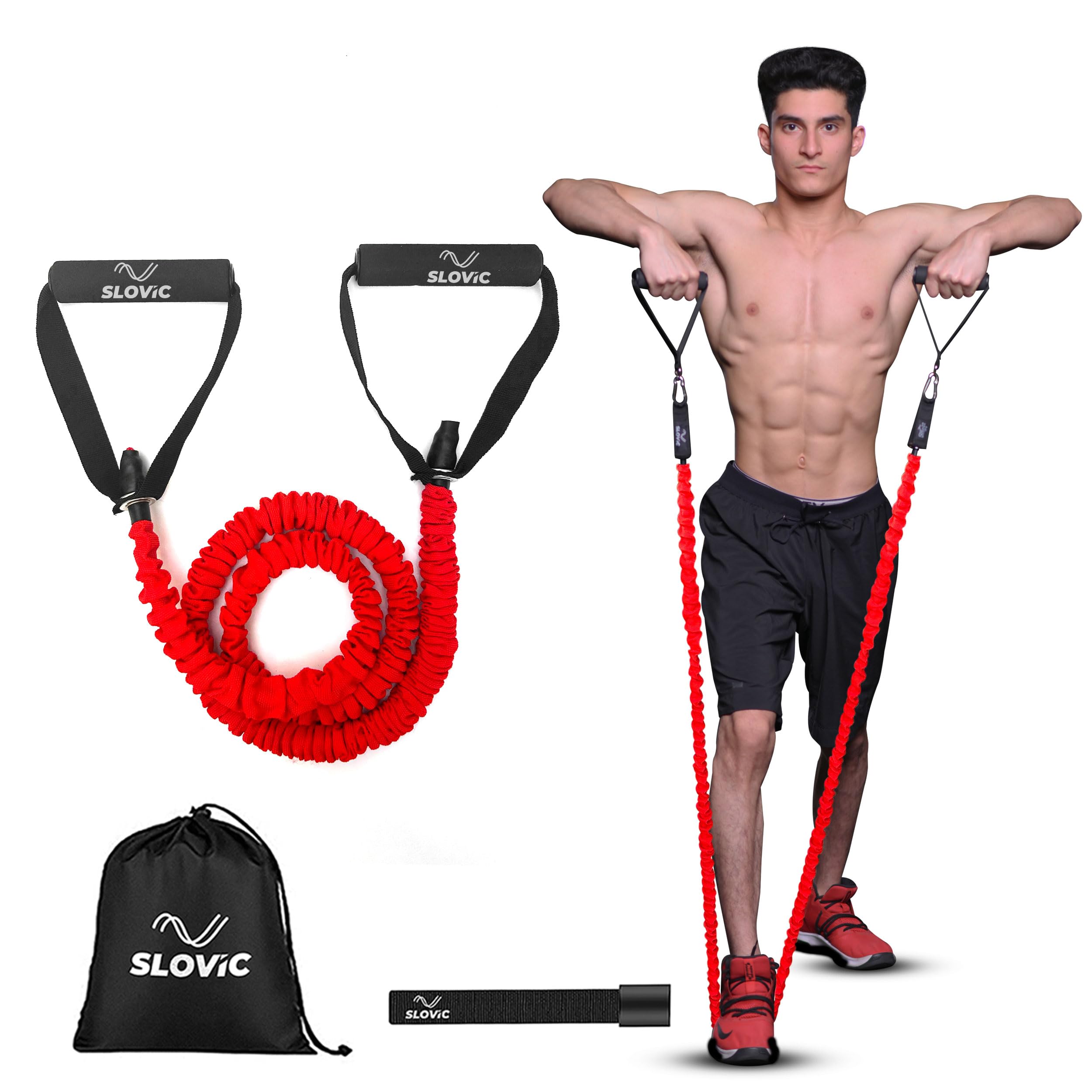 SLOVIC Resistance Tube with Nylon Covering [Red 15kg]| Resistance Band Set & Exercise Bands for Workout| Resistance Band for Pull Up| Gym Equipment for Home Workout| More Durable Resistance Tube