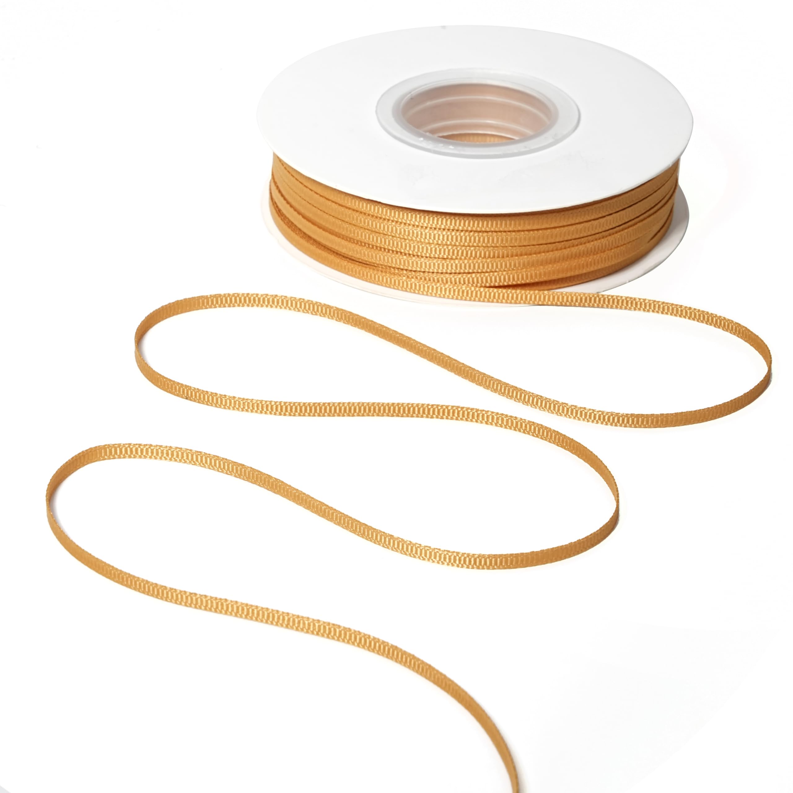 MAYREEL 1/8 Inch Gold Grosgrain Ribbon Thin Aureate for Crafts Gift Wrapping Sewing Wedding Decor Hair Accessories Party Favor Decorations 100 Yards