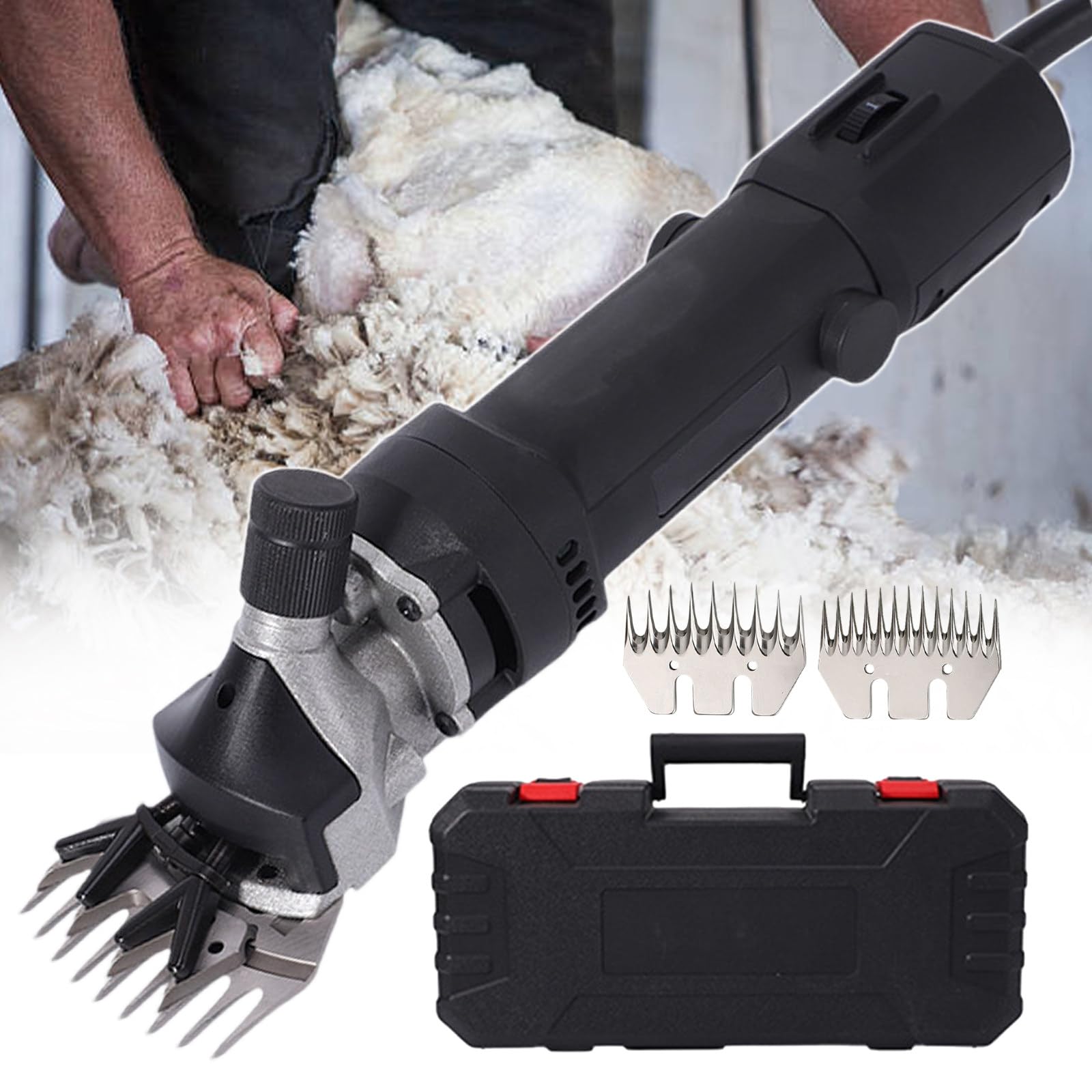 Esquiladora Profesional Para Ovejas - Esquiladora Eléctrica De Alto Torque Para Ganado, Con Cuchillas De 9 Y 13 Dientes Y 6 Velocidades, Diseñada Para Ovejas Y Cabras De Lana Gruesa Black