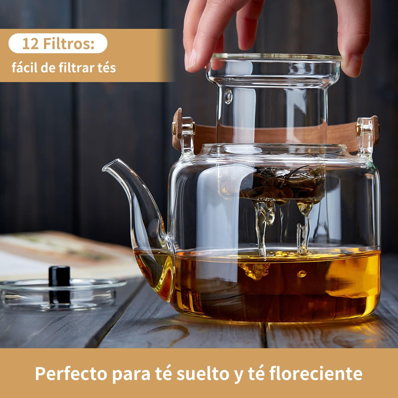 MESNEY Tetera de Cristal 1100ml con Infusor – Juego de Tetera con 4 Tazas – Vidrio de Borosilicato Resistente – Vertido Limpio y Antigoteo