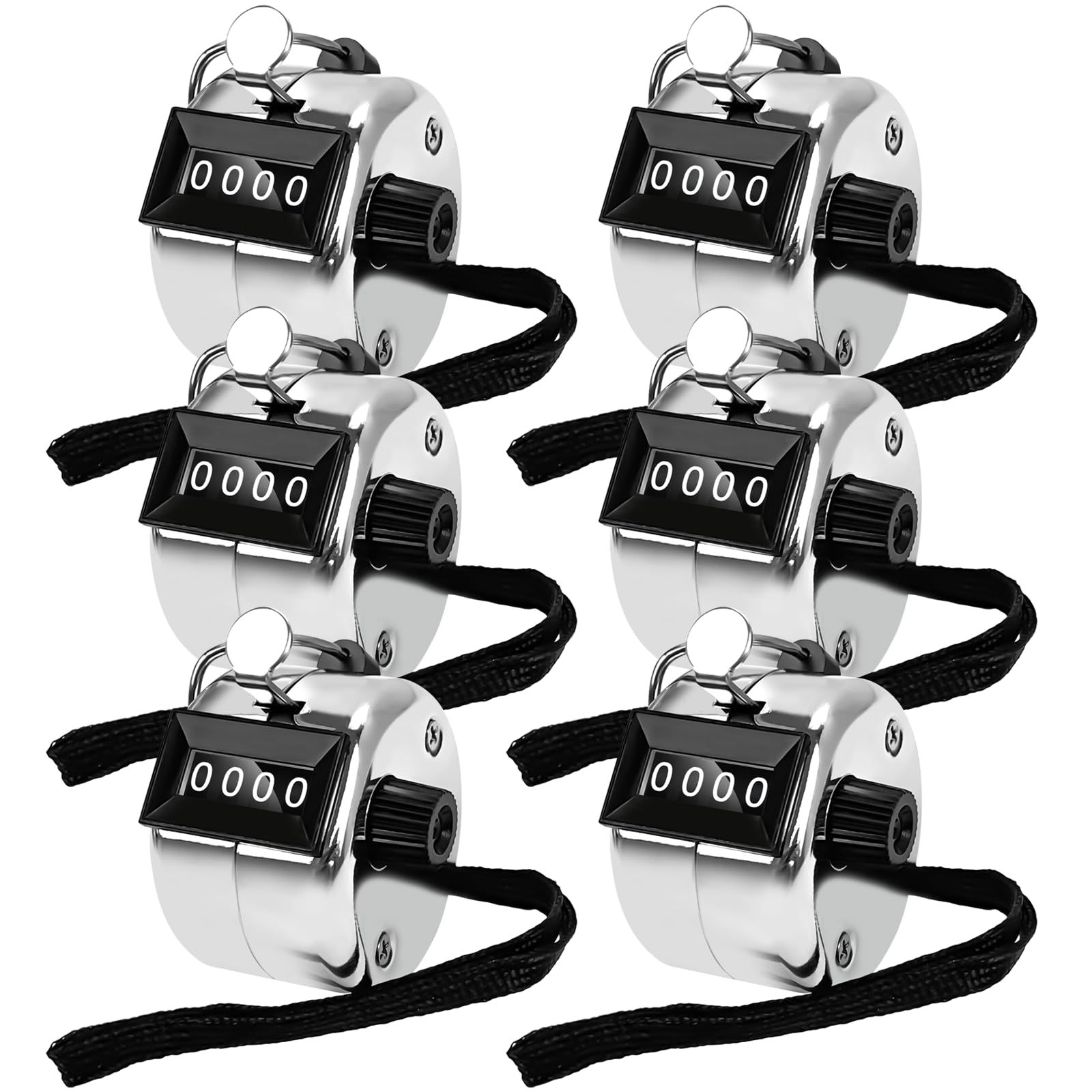 6 Pack Clicker Counter,Metal Hand Tally Counters Clicker with Black Nylon Lanyard,4 Digit Display Pitch Counter for Knitting,Coaching,Golf,Lap,Fishing,Umpire,Baseball,Row Sport