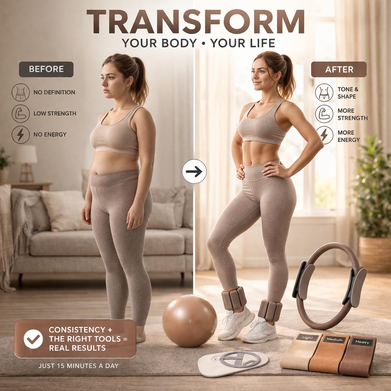 Kit Pilates Complet – Ballon, Anneau, Élastiques, Poids de Cheville, Ballerines Antidérapantes