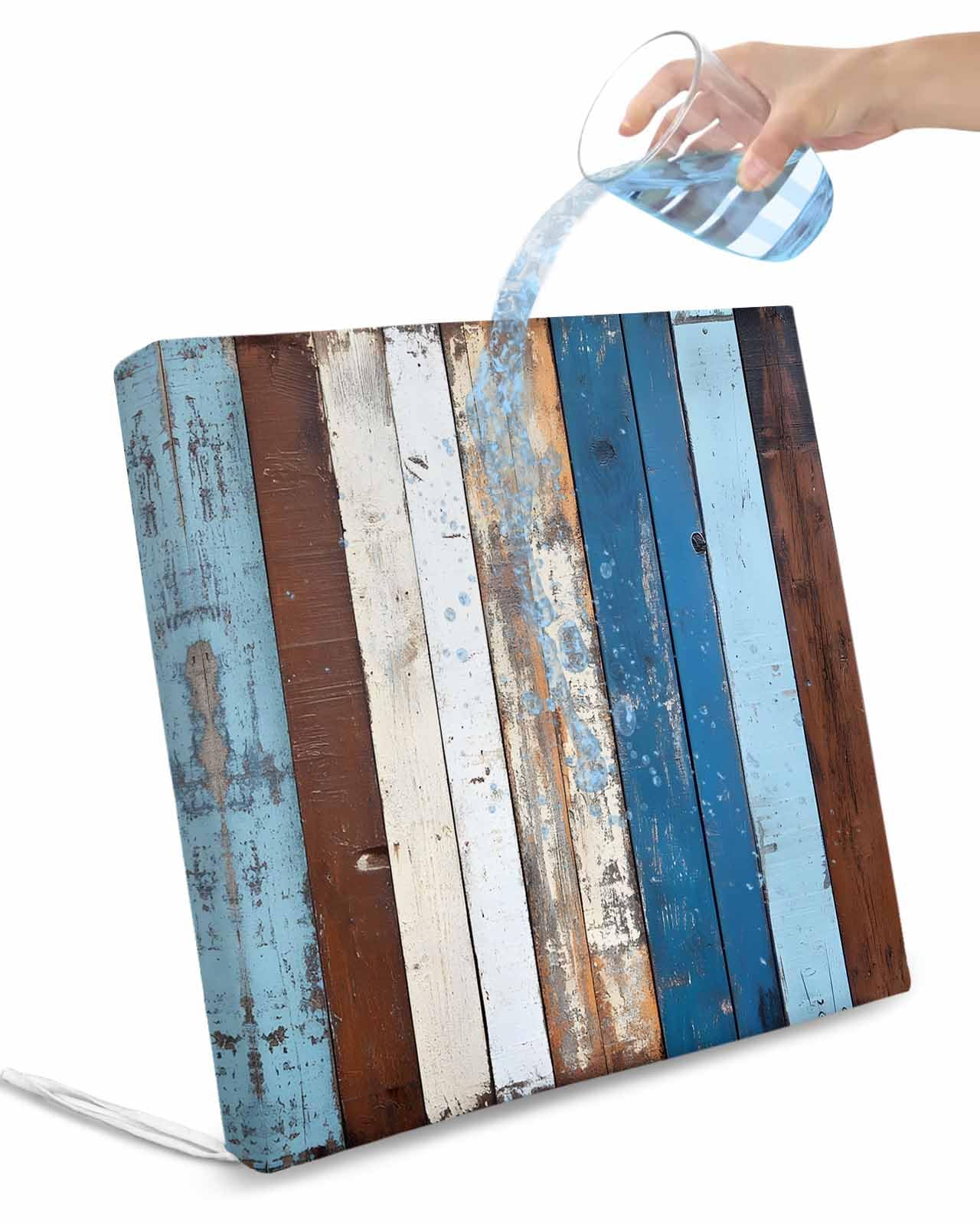 2 Pack Colorful Wooden Waterproof Cushion Covers with Ties, Outdoor Patio Chaise Lounge Chair Seat Cushion Slip Covers Replacement(Only Cover) Vintage Farmhouse Wood 22