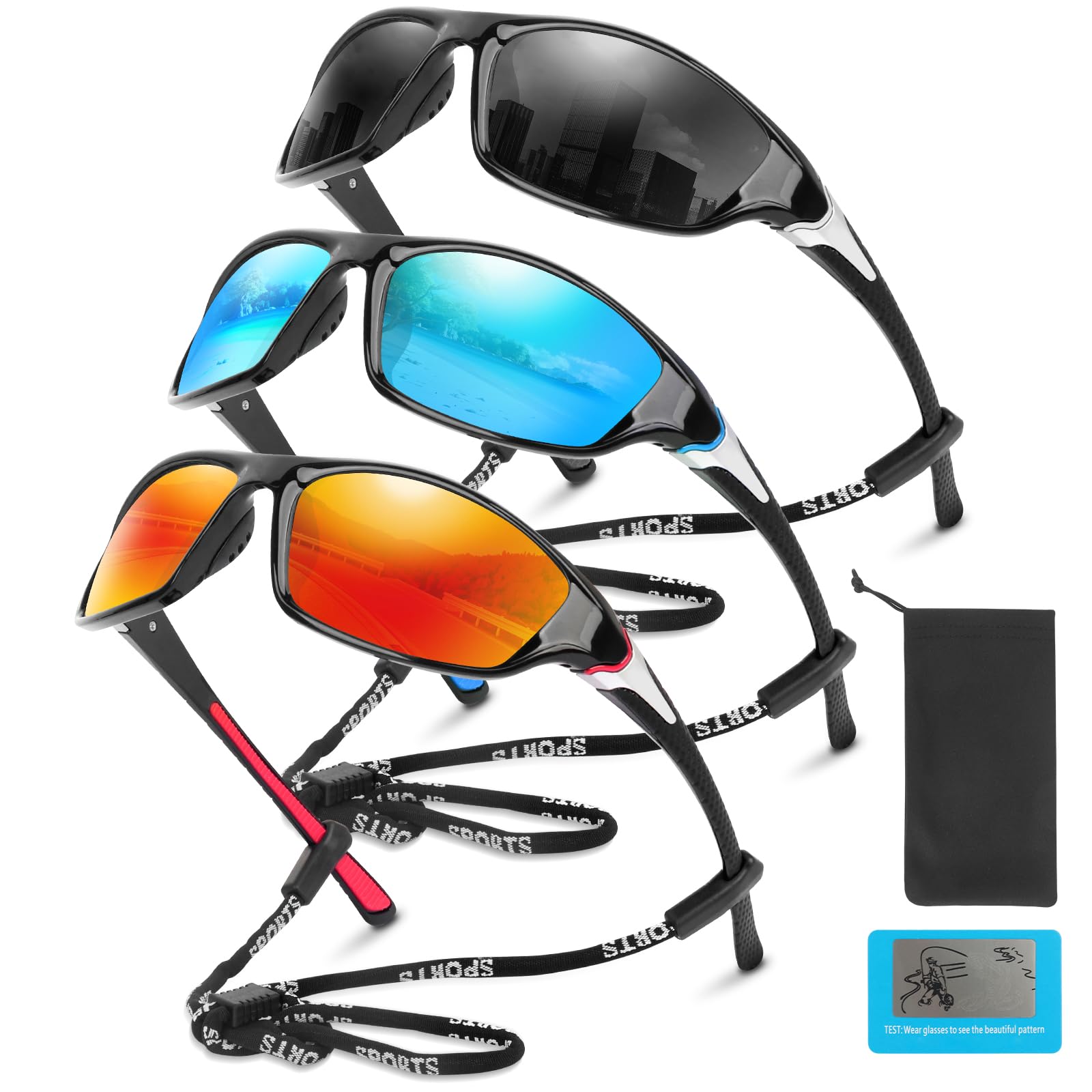 CLIUNT Polarized Cycling Sports Sunglasses, 3Pcs UV400 Protection Running Sunglasses for Men Women, Wrap Around Sunglasse, Sports sunglasse, Ski sunglasse for Cycling Fishing Driving