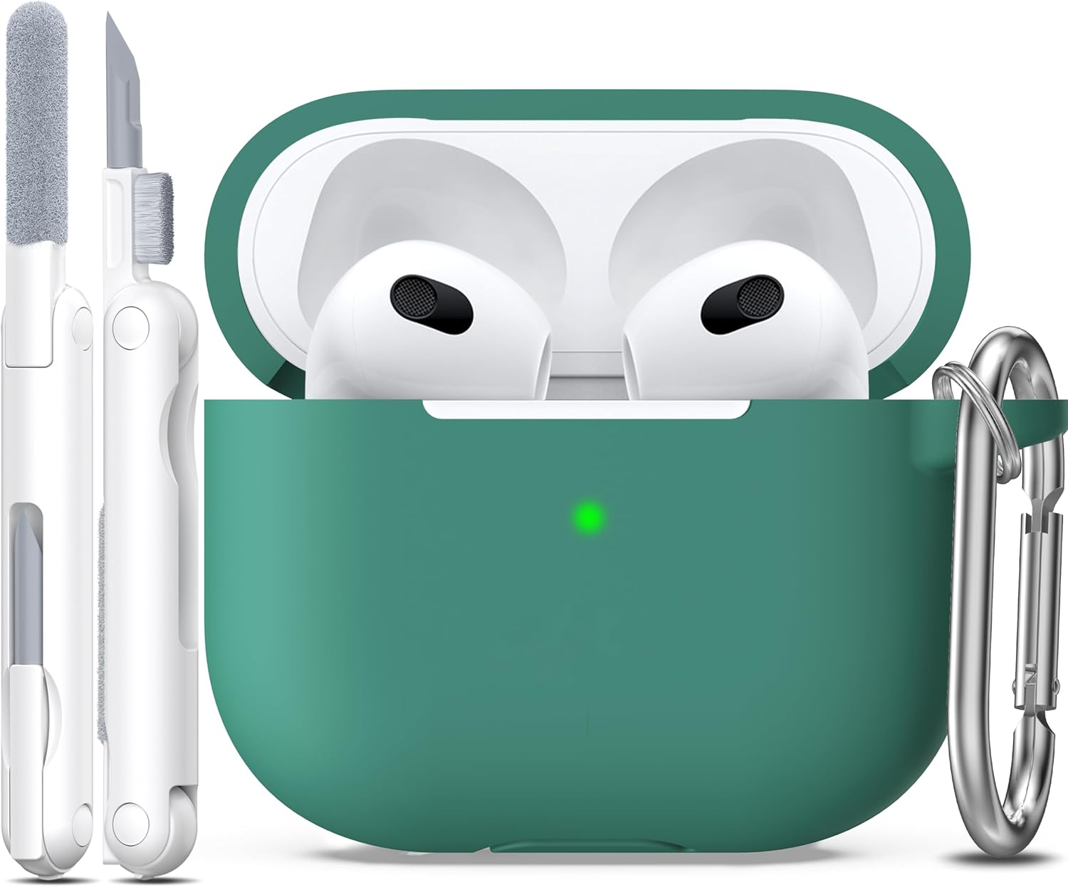 R-fun Compatible with AirPods 3 Case Cover, Silicone Protective Accessories Skin with Keychain Compatible with Apple AirPod 3rd Generation 2021 for Women Men Girls Boys,Front LED Visible,Pine Green