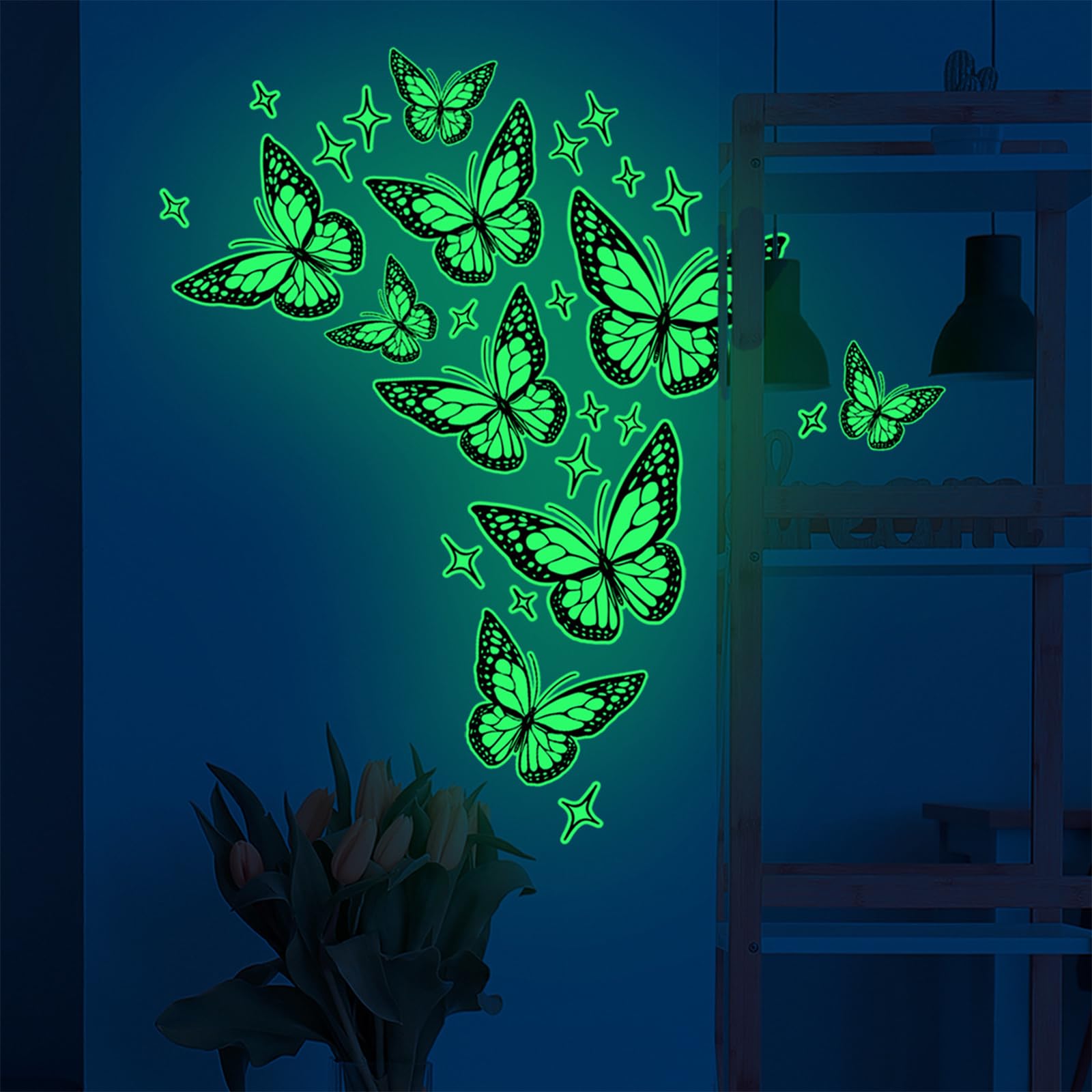 ALEGRE® 28 Stück Wandtattoo Schmetterlinge Leuchtend, Wandtattoo Leuchtend Schmetterling Wandaufkleber, Schmetterling Deko Wandsticker, Luminous Schmetterlinge Sticker für Schlafzimmer Kinderzimmer