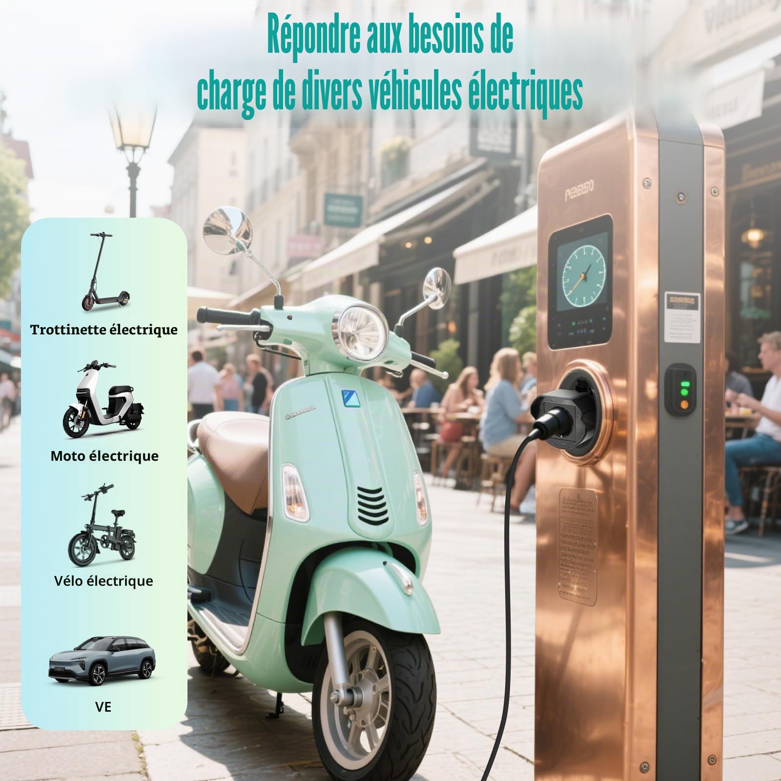 Azyvum Adaptateur de type 2 vers Schuko pour borne de recharge, station de décharge de type 2, 220 V, 16 A, 3,5 kW, adaptateur de prise Schuko pour scooters, fauteuils roulants électriques, vélos