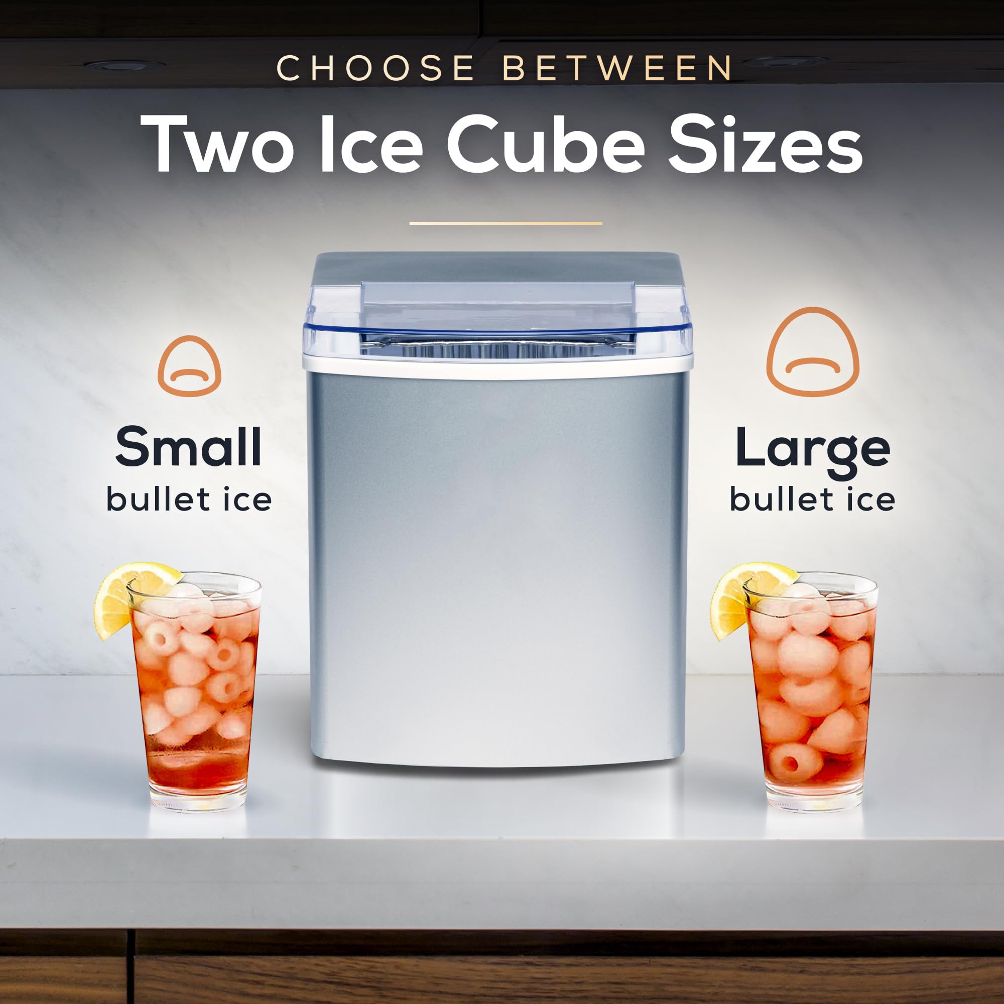 Elechelf Ice Makers Countertop Self Cleaning 33Ibs | Thick Insulation Foaming Layer Heavy-Duty Stainless Steel Bullet Ice Machine | Silver on Fridge.com