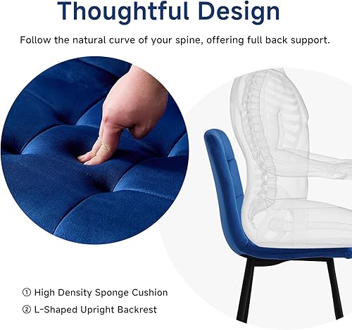 Miniatura 6 de Juego de 4 sillas de comedor de terciopelo, modernas sillas de cocina tapizadas de tela de mediados de siglo con patas de metal y almohadillas