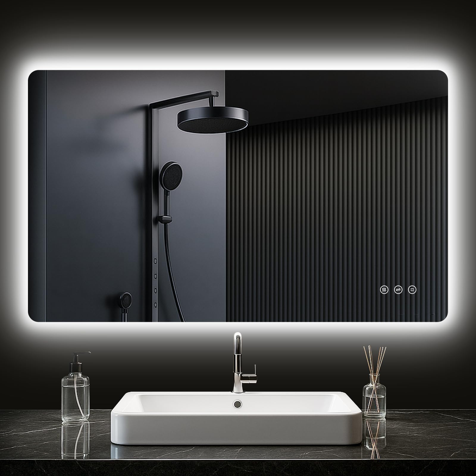 PESENXAN Badezimmer Spiegel mit Beleuchtung 100x60cm, LED Bad Spiegel mit licht, Antibeschlag, 3 Lichtfarben, Dimmbar, Rechteckig Badezimmerspiegel mit Touch-Schalter, Speicherfunktion, IP44