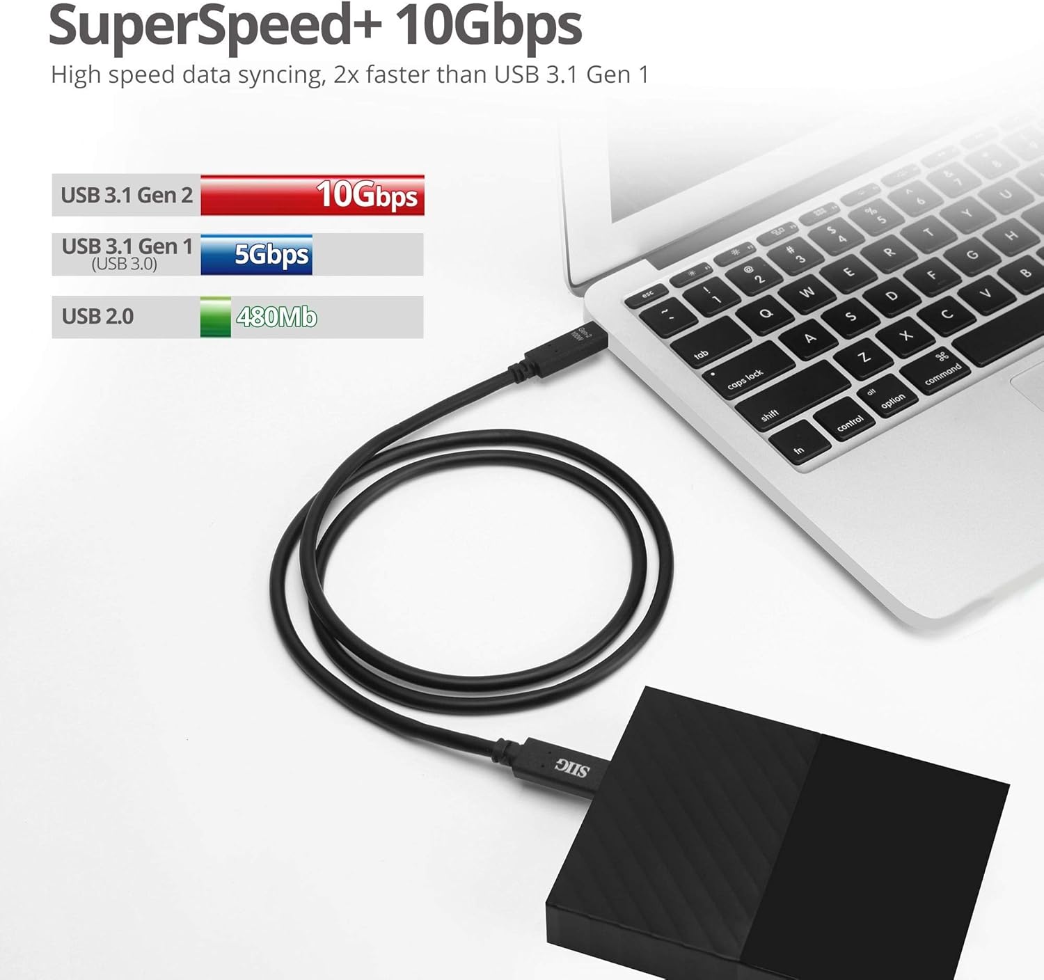 SIIG USB-C Cable 100W 3.3ft, USB-C to USB-C Fast Charging, 4K@60Hz, USB 3.1 Gen 2 up to 10Gbps, USB-IF Certified, Thunderbolt 3 Port Compatible with MacBook, iPhone 15/15 Pro, iPad, Galaxy S23, Black