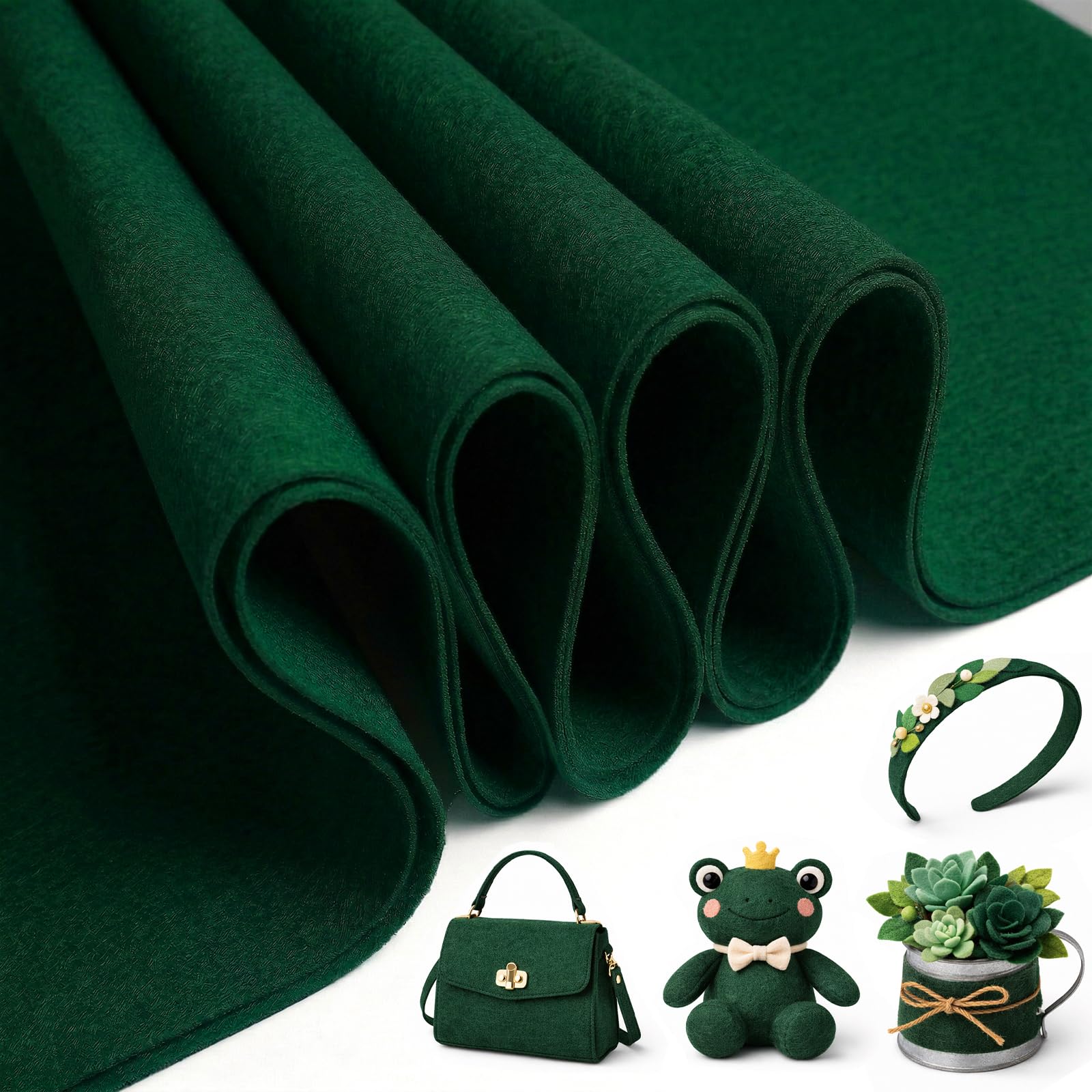 Hopton 90 x 90cm Felt Fabric Sheets, Soft Forest Green Felt, Thick Felt Sheets for DIY Craft, Sewing Projects, Decoration and Patchwork