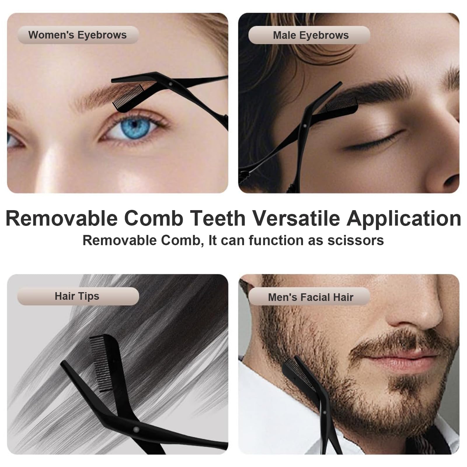 Strumenti di Bellezza 2-in-1, Taglia Sopracciglia con Pettine, Lama Acciaio Polvere 14.5cm, Per Dermaplaning Viso