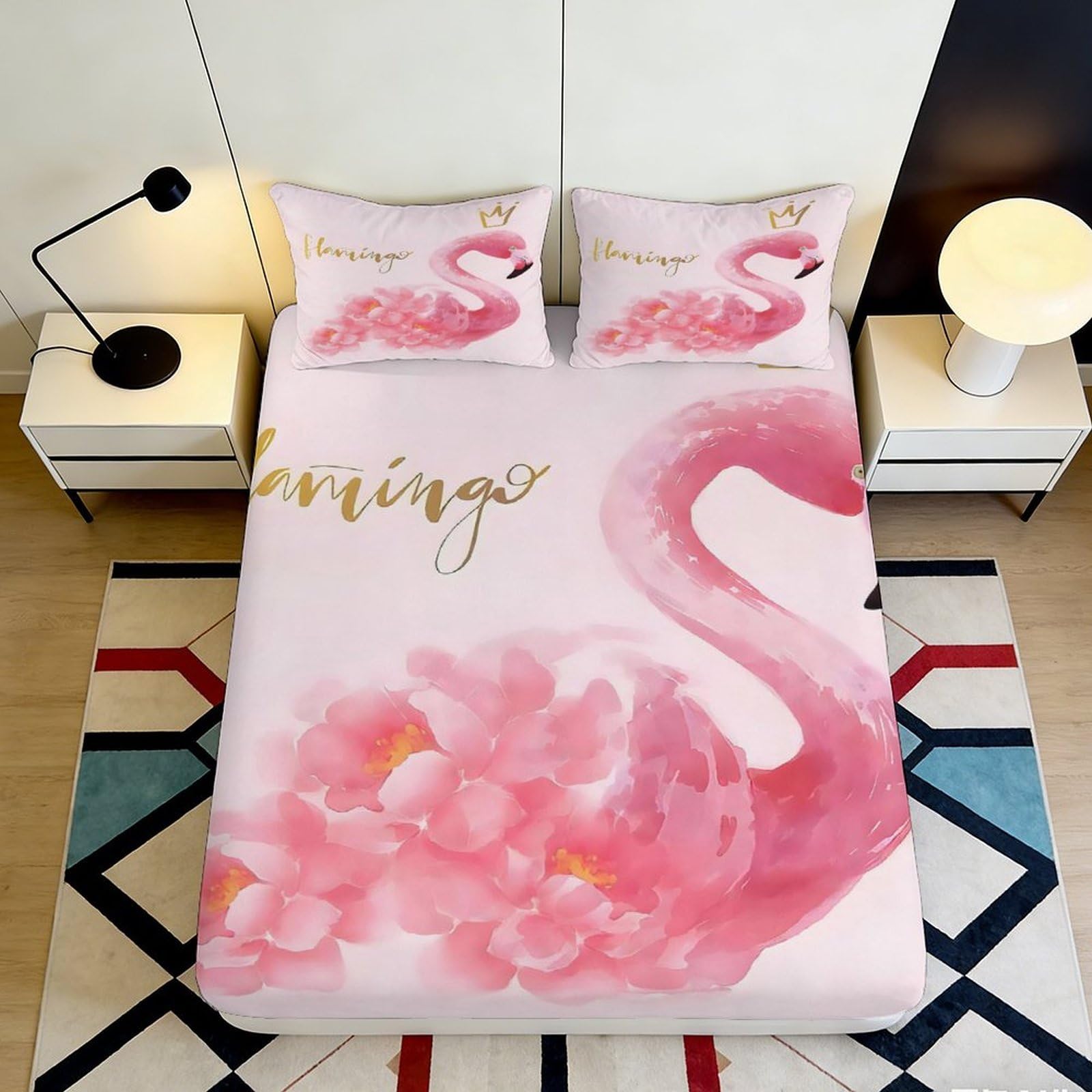 Dhbaneiok Style-1 3D Printed Pink Flamingo Fitted Sheet Microfiber Soft Floral Mattress Cover Anti-Slip Washable For Bedroom Home Decor 90X200x25cm