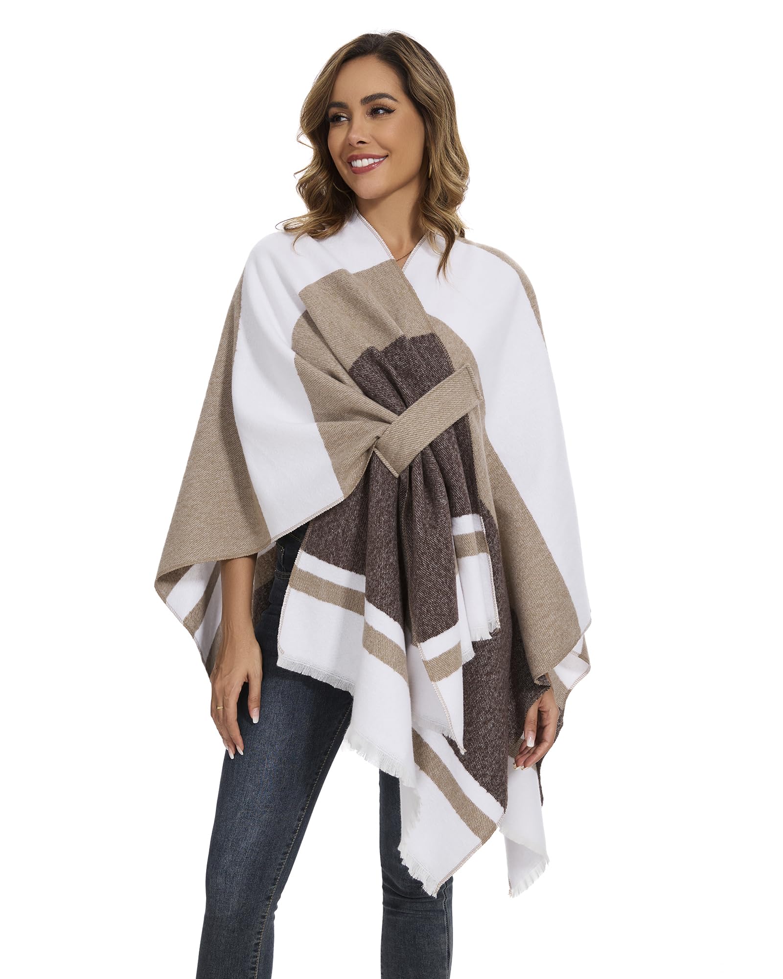 Poncho pour Femmes, Élégante Cape Tricotée Ouverte Devant Châles Enveloppants Écharpe Couverture Cardigan Manteau pour Le Printemps, l'Automne et l'hiver