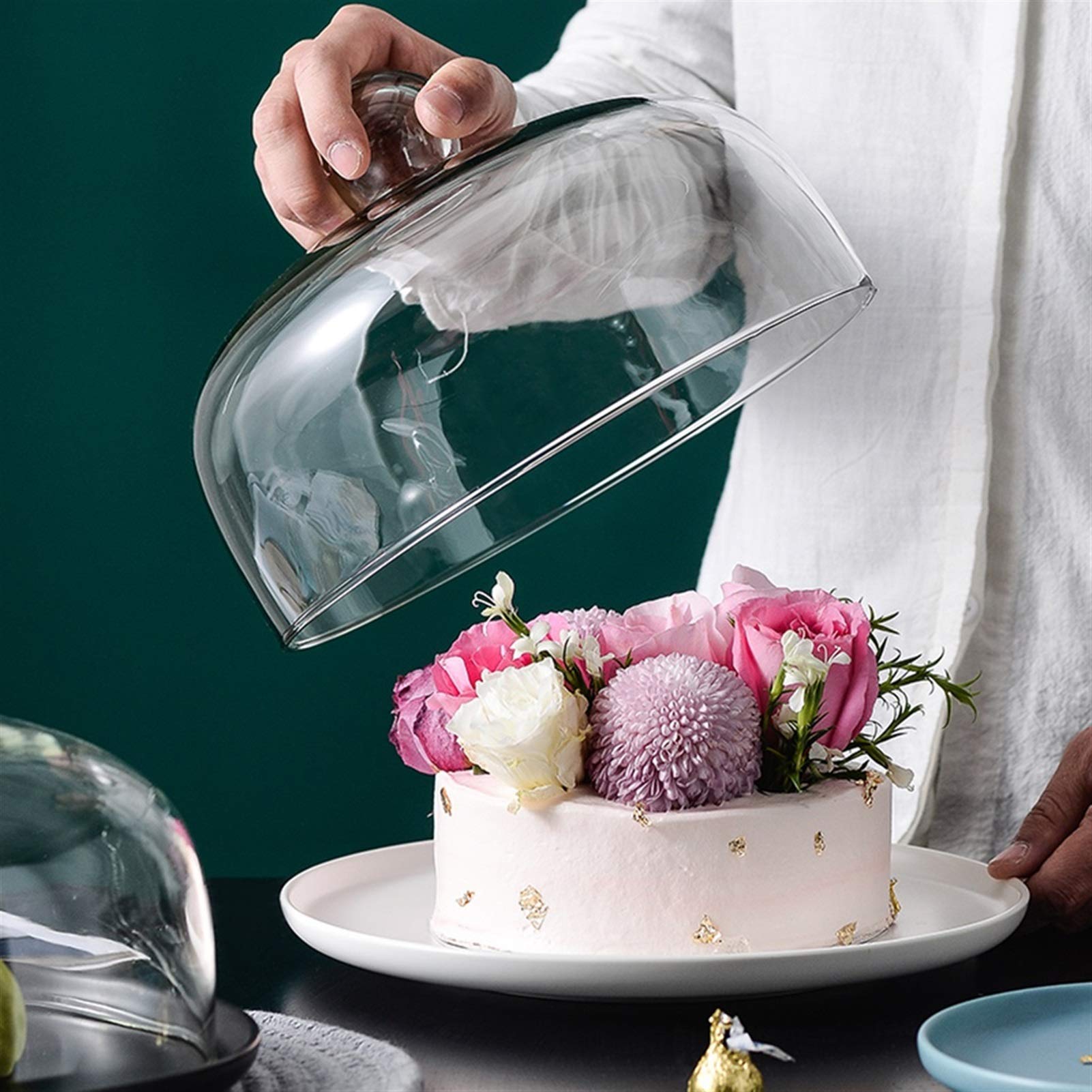 Tapa para el microondas,Servidor de Alimentos, para Pasteles de Ensalada de Queso de Frutas y Otros Platos de cerámica de Aperitivos Informales con cúpula de Cristal de 6/8/10 Pulgadas