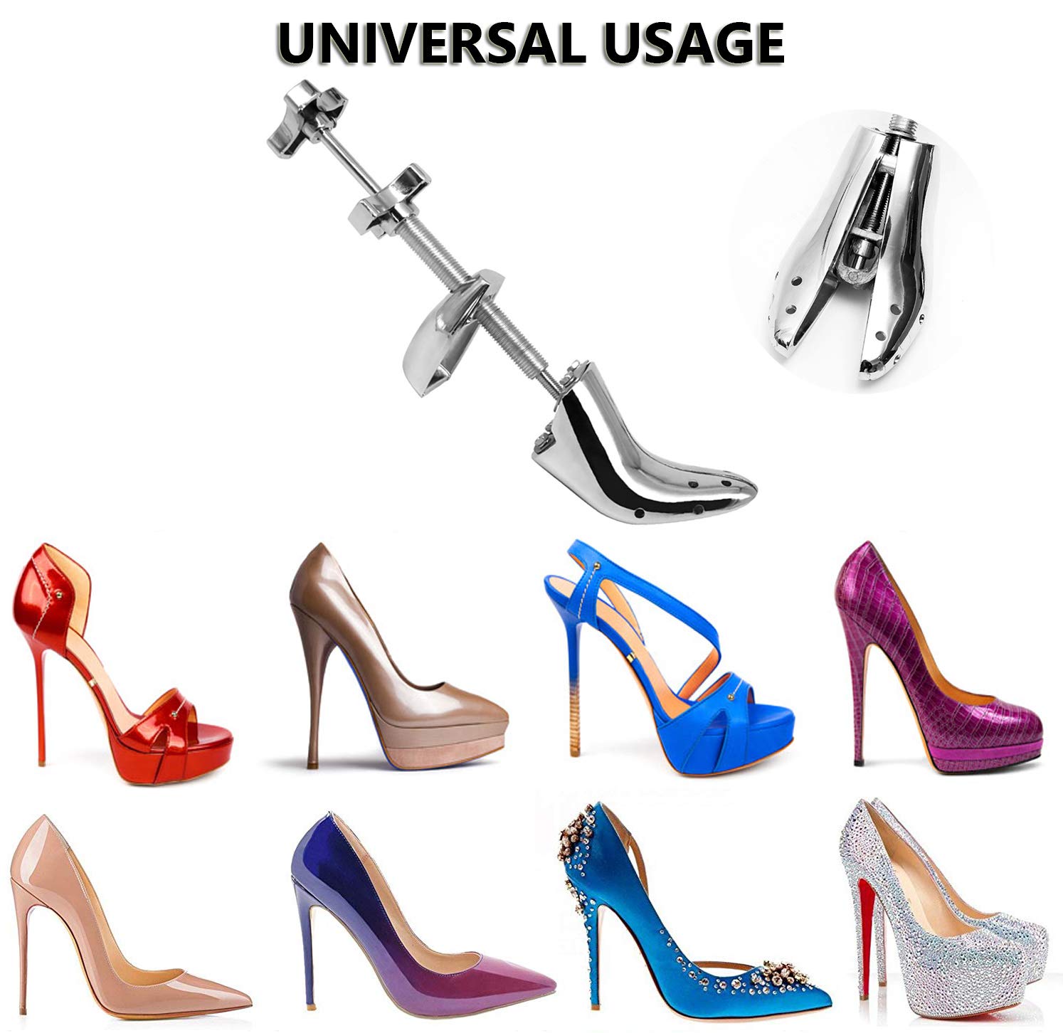 Extensor profesional de zapatos de metal ajustable de ancho y longitud, 2 piezas de tacón alto para mujer 5-10, 2PCS-Women High Heel 5-10