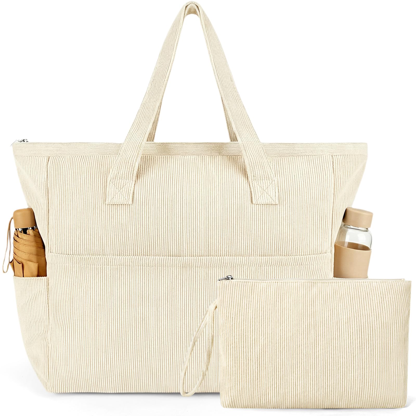 NADSSJL Cord Tasche Damen, Shopper Tasche Damen mit Reißverschluss, Tasche Arbeit Damen mit 17-Zoll-Laptopfach, Reisetasche Handtasche für Arbeit, Schule, Einkaufen und Gym
